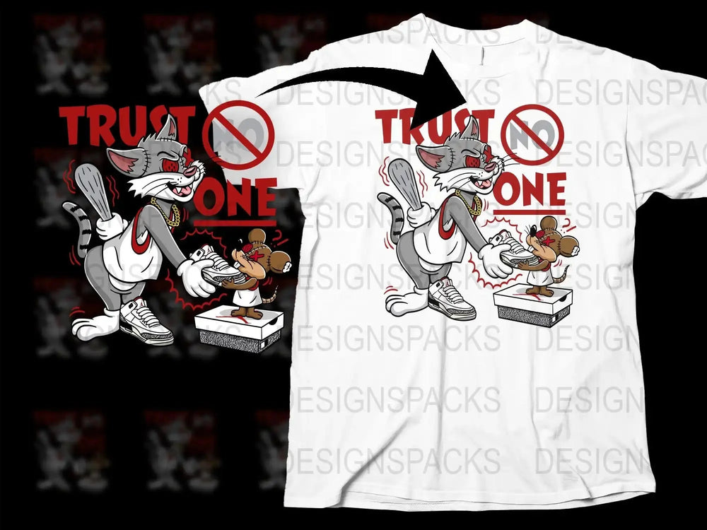 Mischievous Cartoon Cat and Mouse Trust No One Png Digital Download