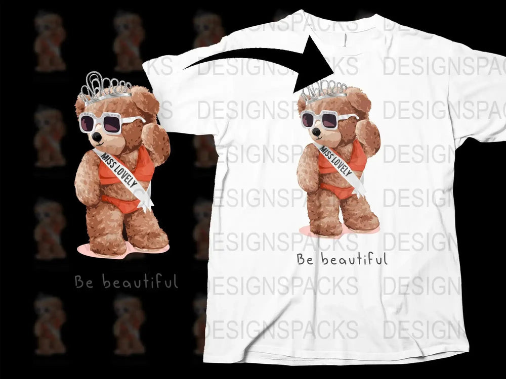 Miss Lovely Bear with Sunglasses Be Beautiful Png Digital Download