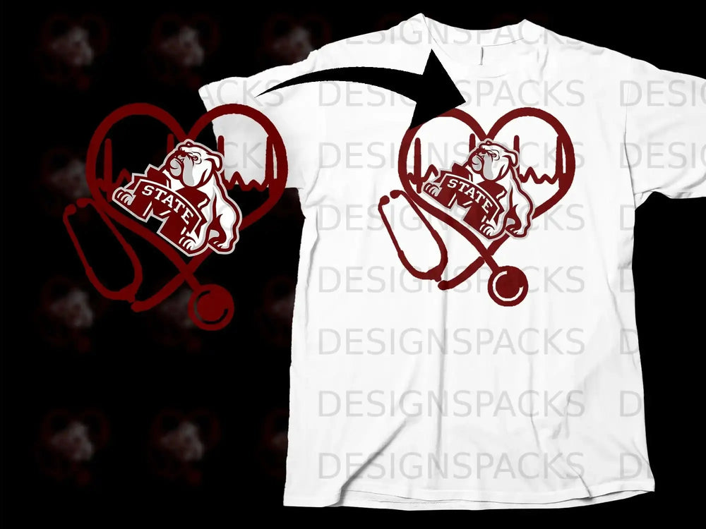 Bulldog Mascot with Stethoscope Graphic T-Shirt