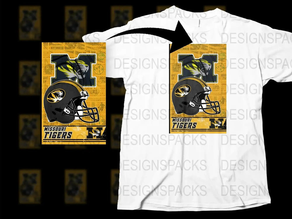 Missouri Tigers T-Shirt, University Football Team Graphic Tee, Bold Yellow Design, Sports Fan Apparel