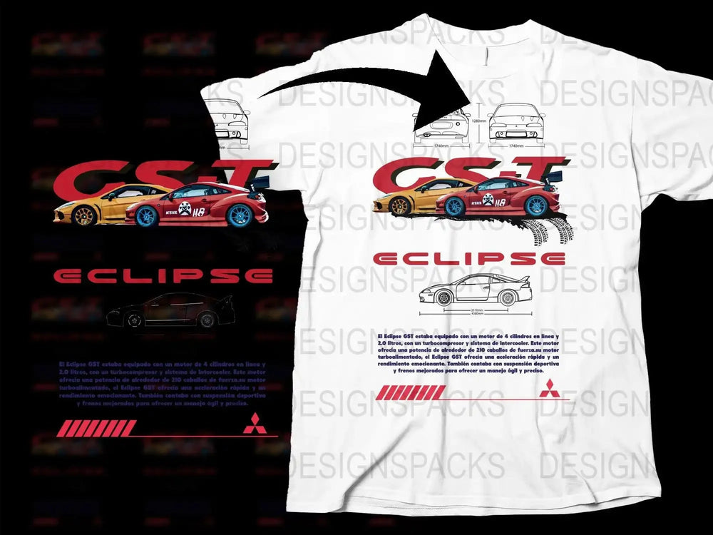 Mitsubishi Eclipse GST Sports Car Blueprint Png Digital Download