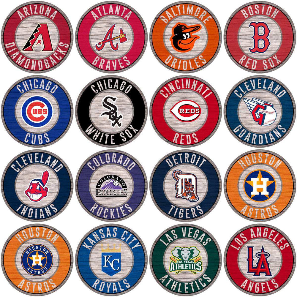 30 Baseball Teams Wood Circle Badges Logo Designs Bundle PNG