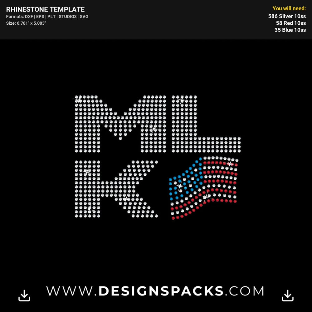 Mlk Flag Rhinestone Digital Template