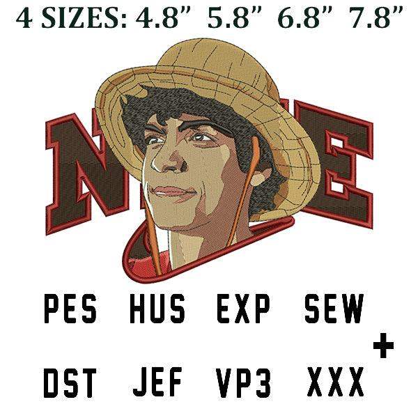 Embroidery design of anime character in straw hat with 4 sizes, PES, DST, JEF formats for instant download