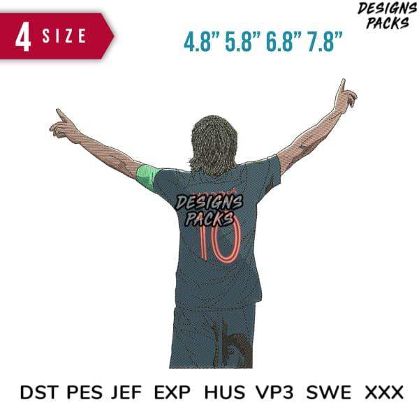 Soccer player jersey design with number 10, available in 4 sizes for embroidery, DTF, DTG, and tumbler wraps.