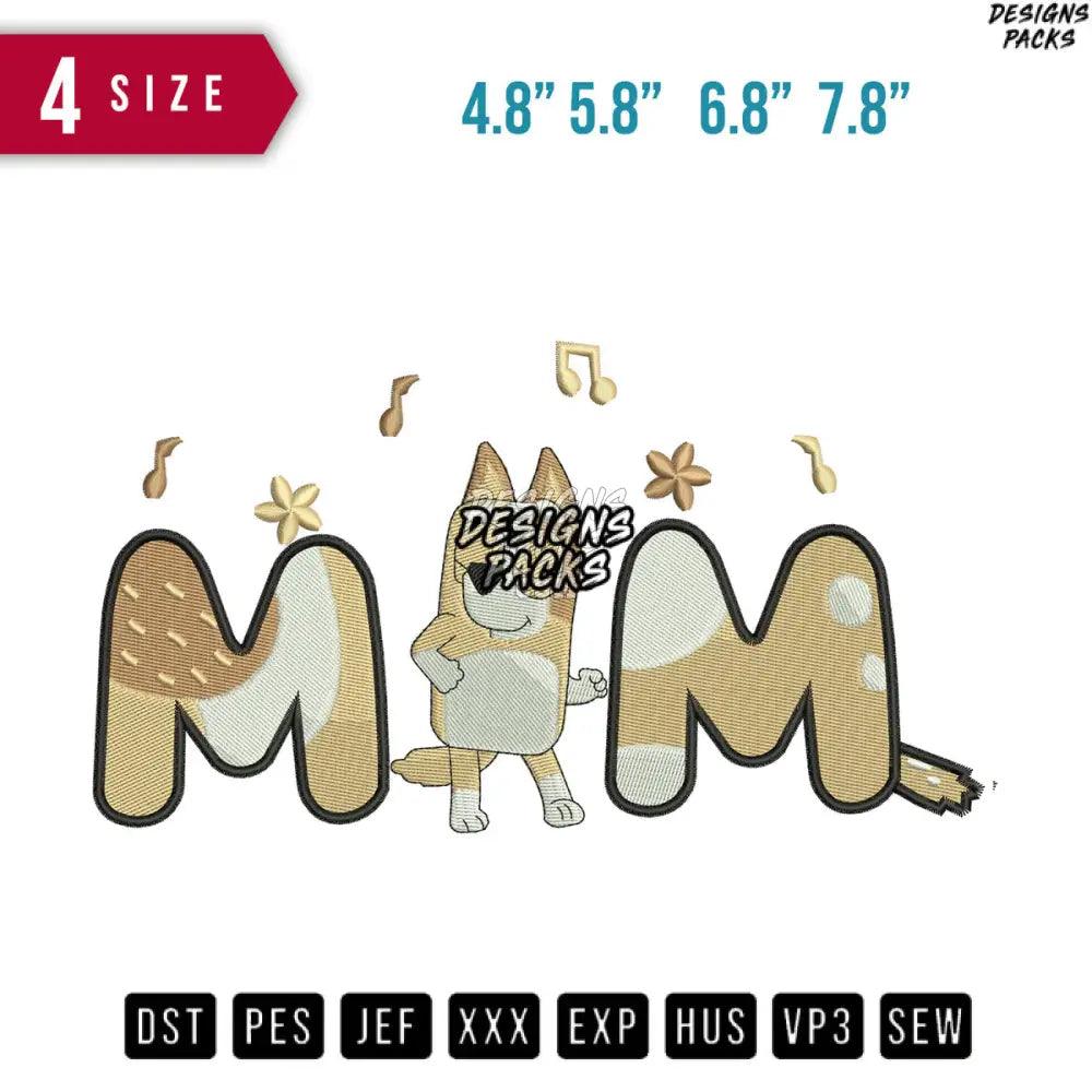 Mom Bingo Cartoon Dog Embroidery Design