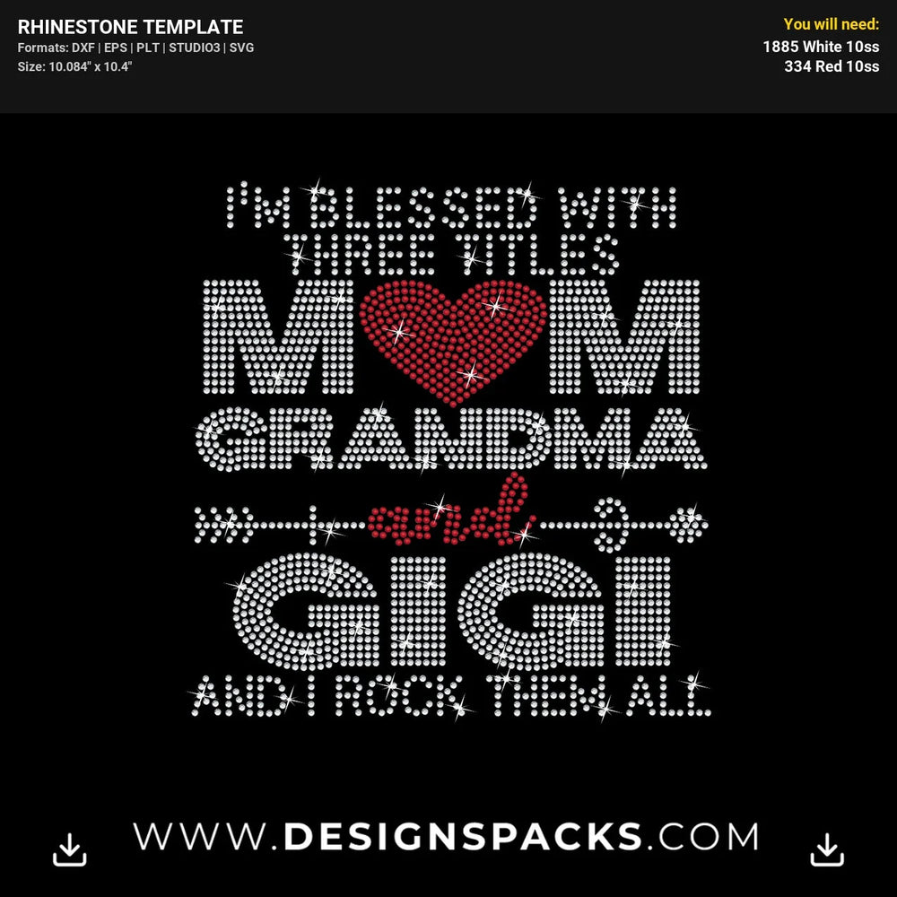 Mom Grandma Gigi Blessed Titles Rock Rhinestone Digital Template