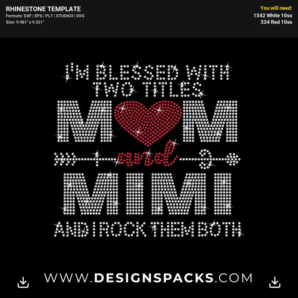 Mom Mimi Blessed Titles Rock Rhinestone Digital Template