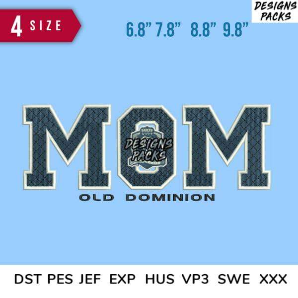 MOM Old Dominion embroidery design in 4 sizes, print-ready formats for DTF, DTG, and tumbler wraps