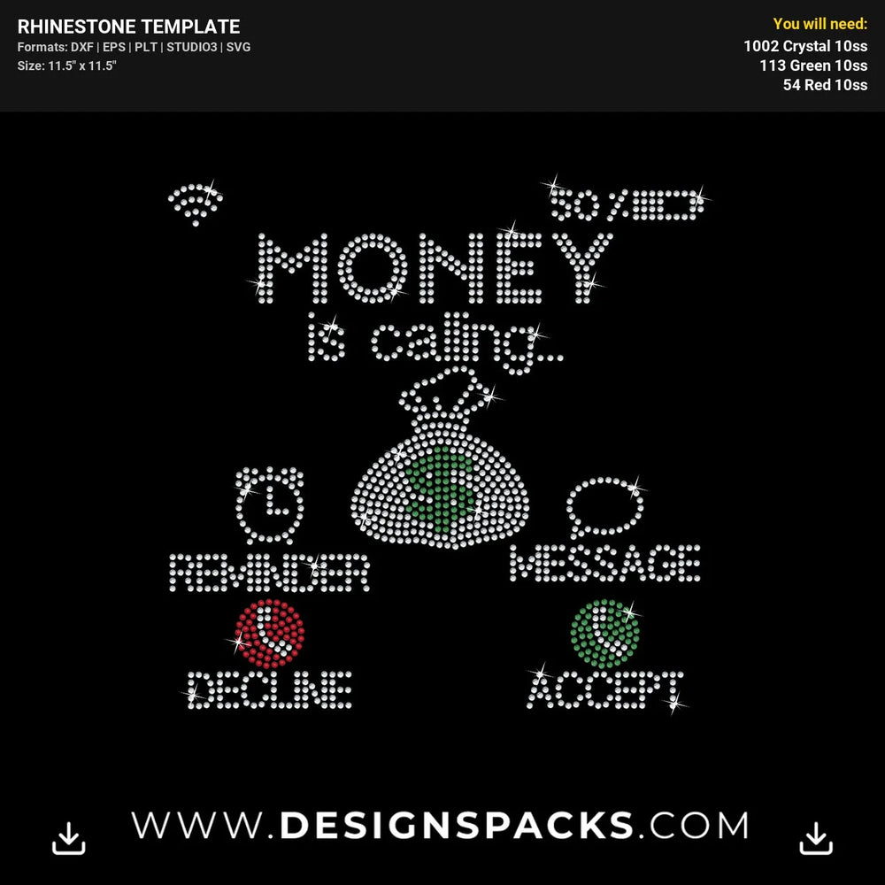 Money Calling Rhinestone Digital Template