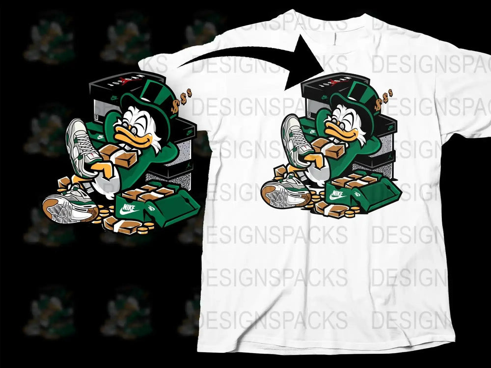 Money Duck with Sneaker Stacks Graphic Png Digital Download