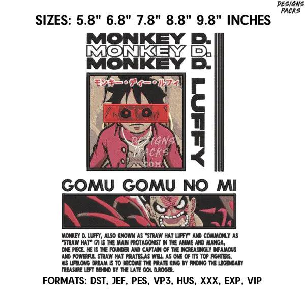 Monkey D Luffy Embroidery Design File, One Piece Anime Embroidery Design,. Pes Dst format