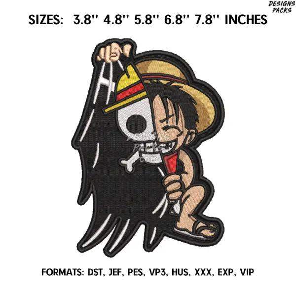 Monkey D Luffy Embroidery Design File, One Piece Anime Embroidery Design,. Anime Pes Design