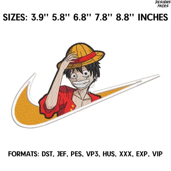 Monkey D Luffy Embroidery Design File, One Piece Anime Embroidery Design, Machine embroidery. Nike Embroidery Pes File
