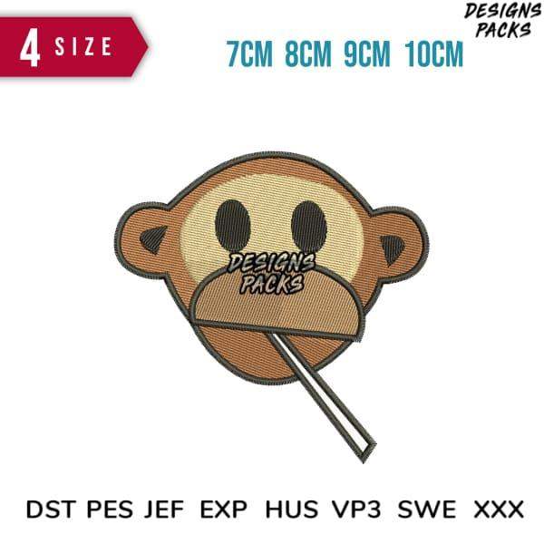 Embroidery design of a monkey face with 4 size options, compatible with DST PES JEF formats