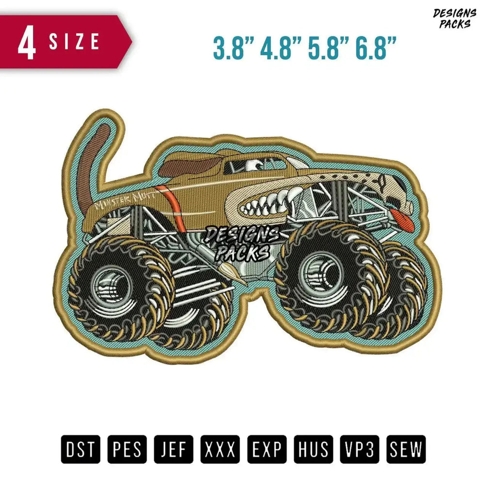 Monster Mutt Car Toy Embroidery Design