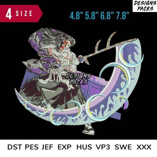Anime warrior with scythe, embroidery design in 4 sizes, PES DST formats, print-ready for DTG/DTF