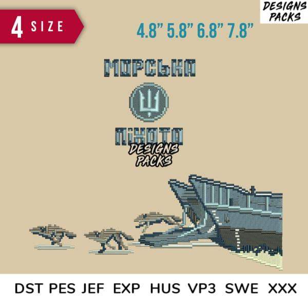 Pixel art ship design in 4 sizes for embroidery, DTF, DTG – DST PES JEF formats included