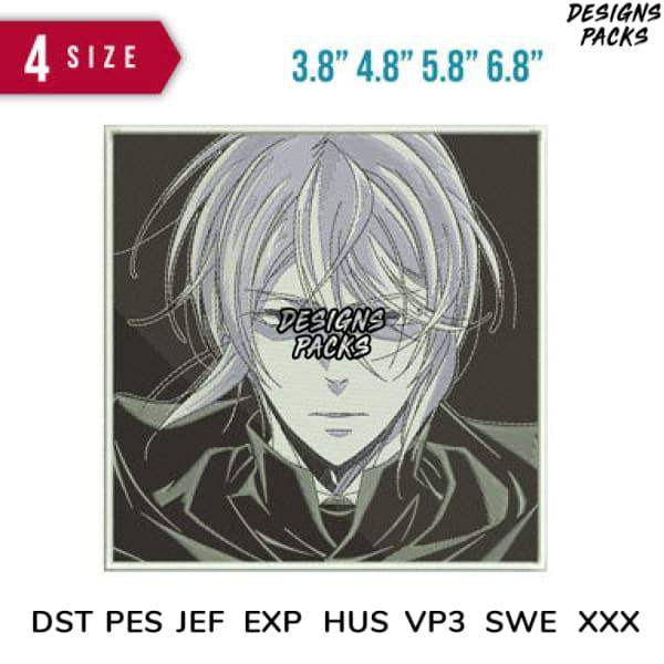 Anime character embroidery design in 4 sizes, compatible with DST PES JEF formats for instant download.