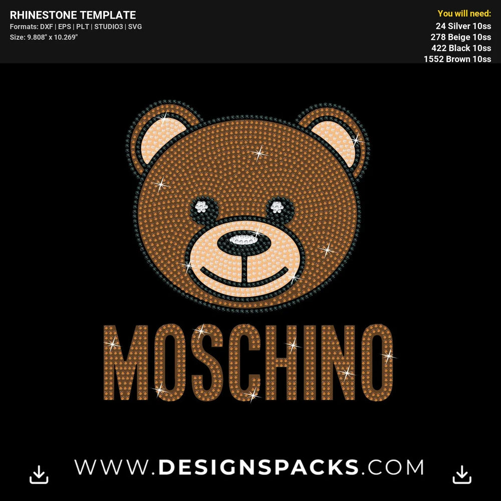 Moschino Bear Face Htv Rhinestone Digital Template