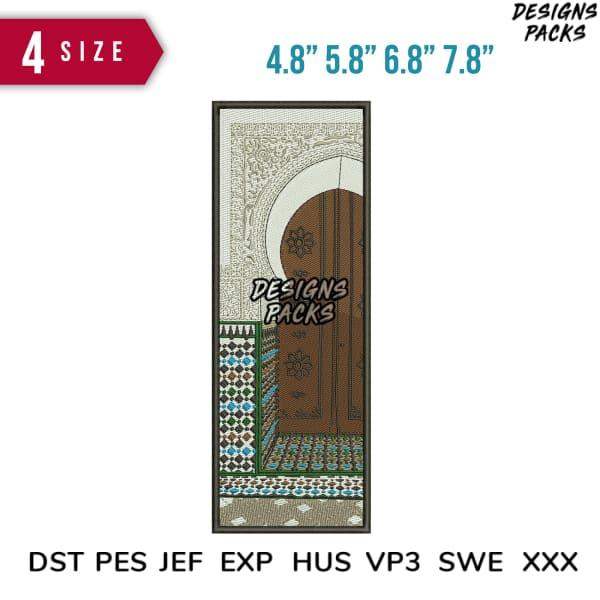 Moroccan door embroidery design in 4 sizes, DST PES JEF formats, print-ready for DTG & DTF