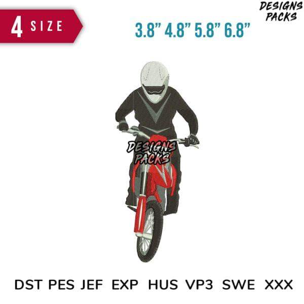 Motorcycle rider embroidery design in 4 sizes, DST PES JEF formats for instant download