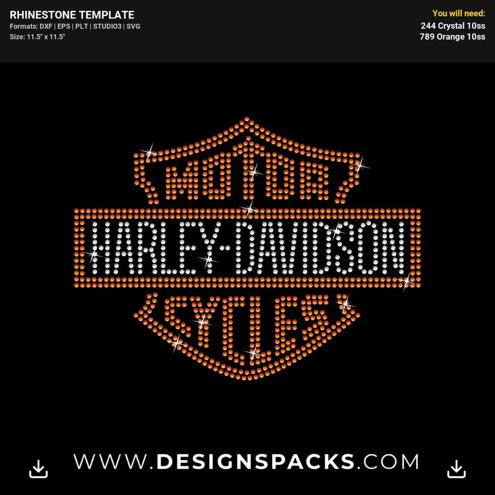 Motor Harley Davidson Cycles Rhinestone Digital Template