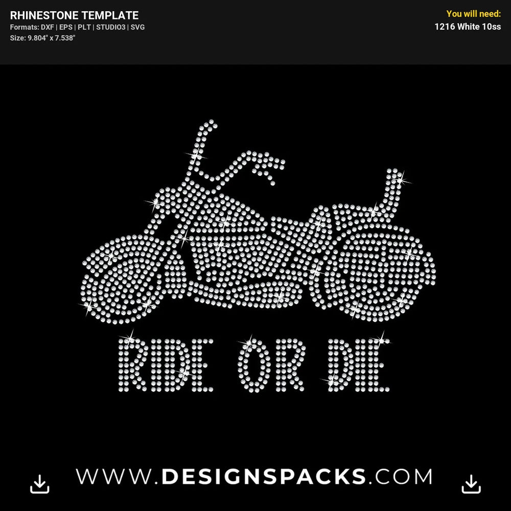 Motorcycle Ride Or Die Rhinestone Digital Template