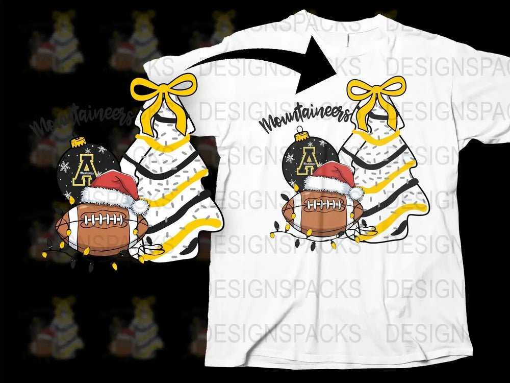 Festive Sports T-Shirt, Christmas Football Gnomes Design, Yellow Ribbons, Holiday Apparel for Sports Fans