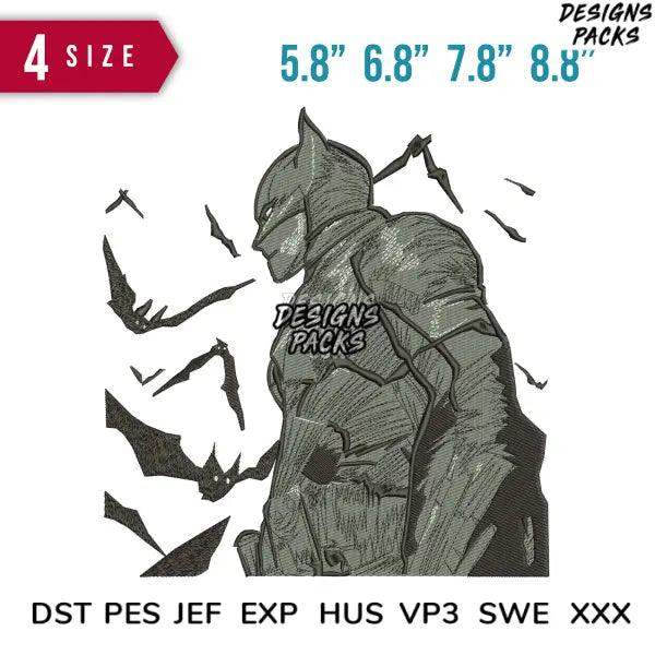 Batman embroidery design in 4 sizes, DTF/DTG ready, PES DST formats, instant download