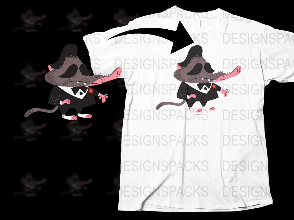 Men's Graphic T-Shirt, Cartoon Rat Design, Black and White, Casual Wear, Unique Print, Street Style, All Sizes Available