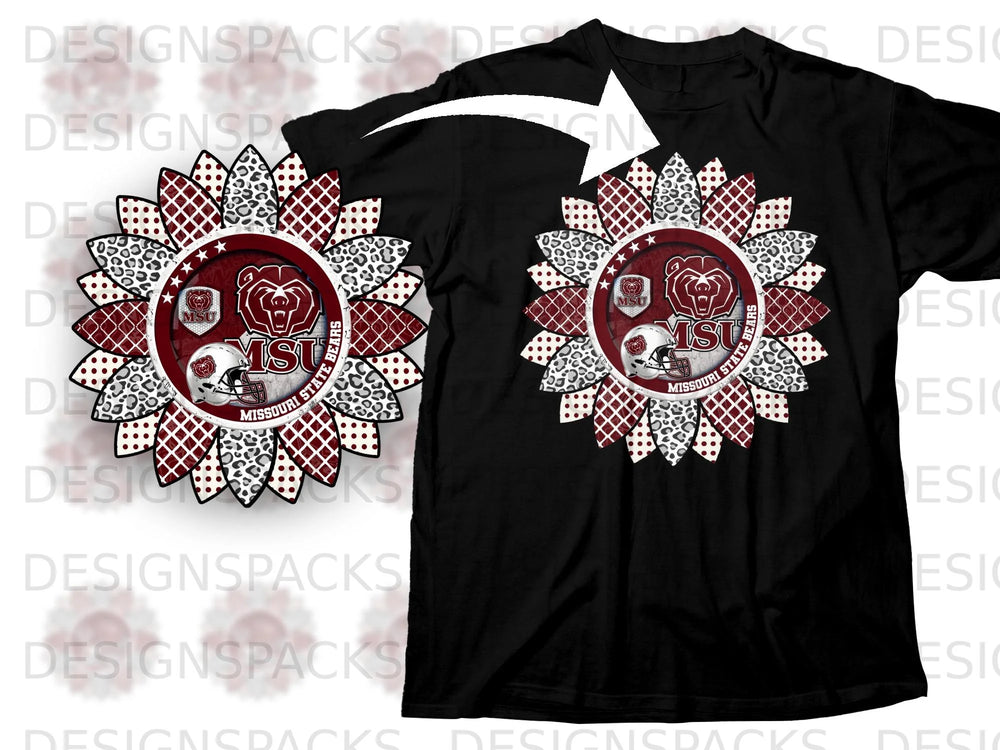 Sunflower design with MSU Missouri State Bears logo and football helmet for t-shirt.