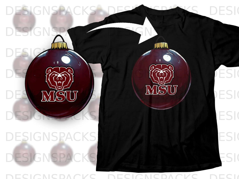 Black t-shirt with a maroon ornament featuring a bear head and "MSU" text.