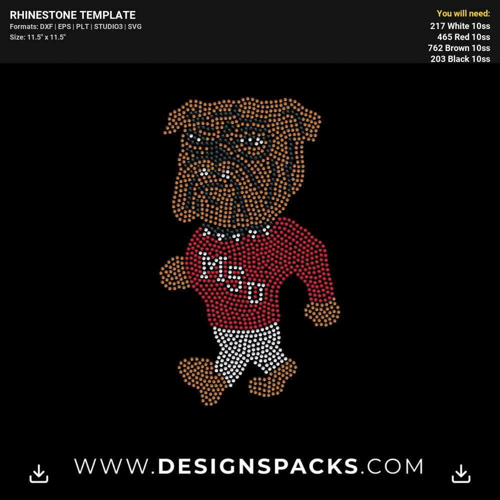 Msu Miss State Bulldog Rhinestone Digital Template