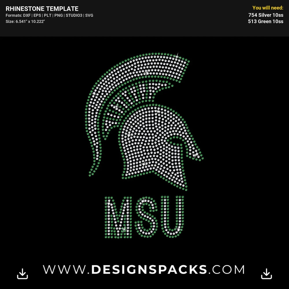 MSU Spartans Big Logo Mascot Rhinestone Digital Template