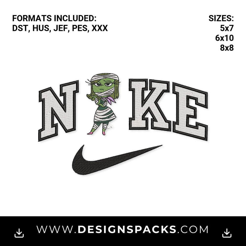 Mummy Disgust Halloween Swoosh Embroidery Design - Instant digital download pattern at Designspacks.com