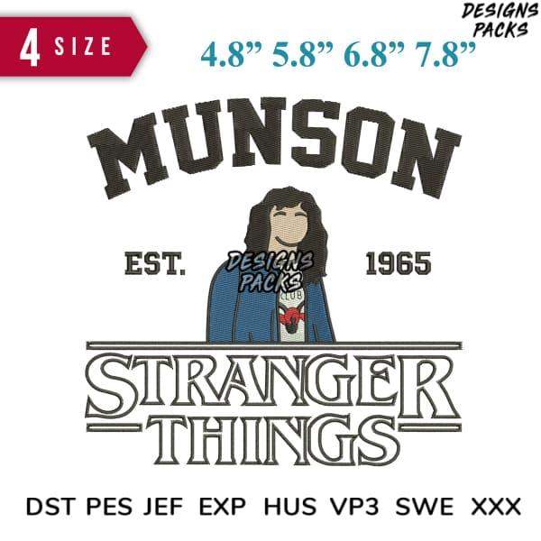 Munson Stranger Things embroidery design in 4 sizes, compatible with DST PES JEF formats for instant download