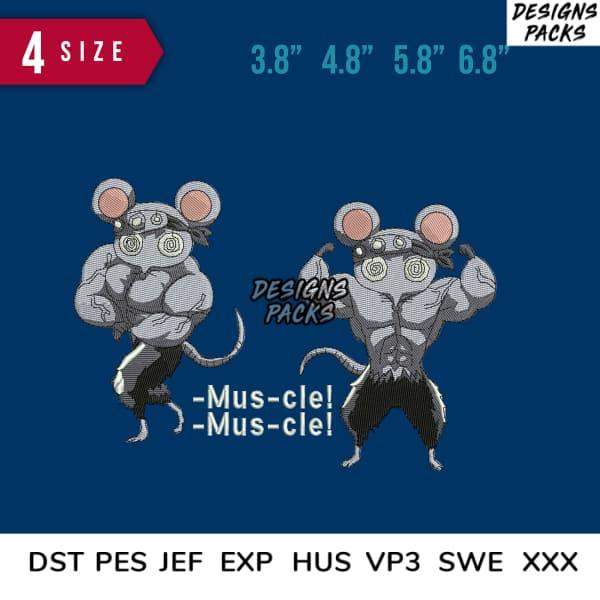 Muscle mouse embroidery design in 4 sizes, DTF/DTG print-ready formats