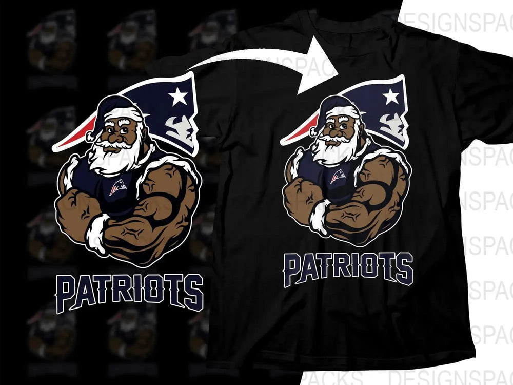 Muscular Black Santa with Team Logo Patriots Png Digital Download