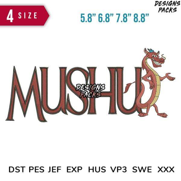 Mushu dragon embroidery design in 4 sizes, compatible with DST PES JEF formats for instant download