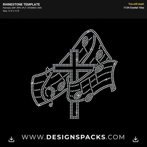 Music Note Cross Rhinestone Digital Template