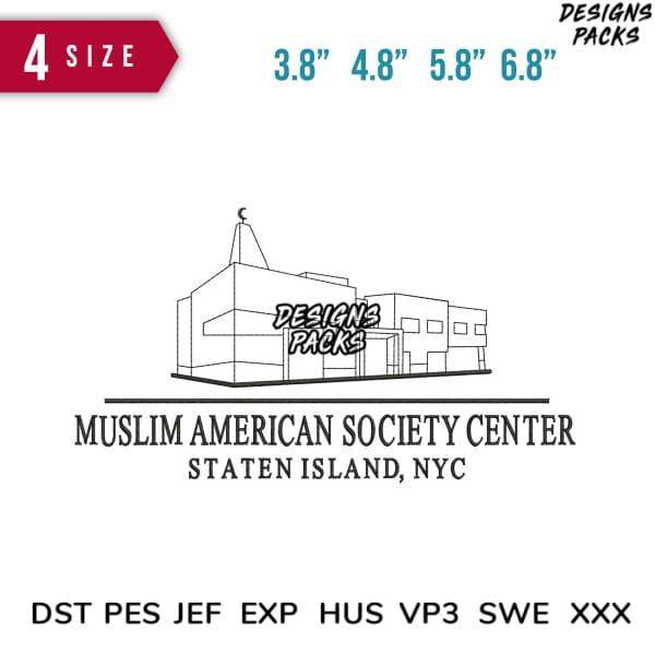 Muslim American Society Center Staten Island NYC logo design in 4 sizes, embroidery formats DST PES JEF