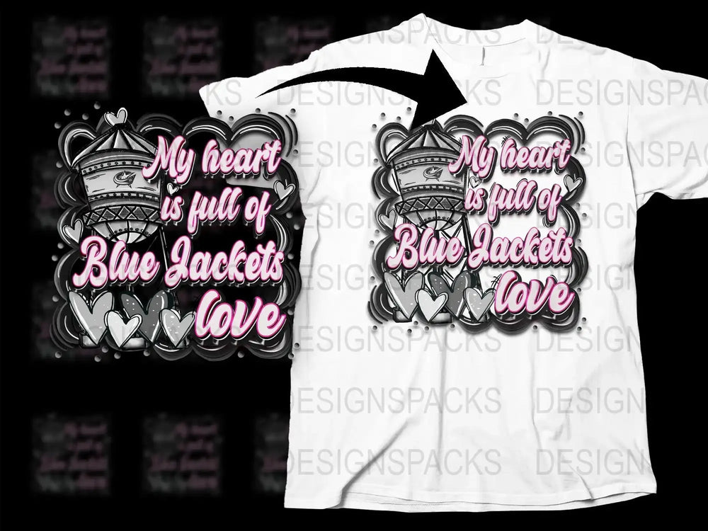 My Heart is Full of Blue Jackets Love Png Digital Download