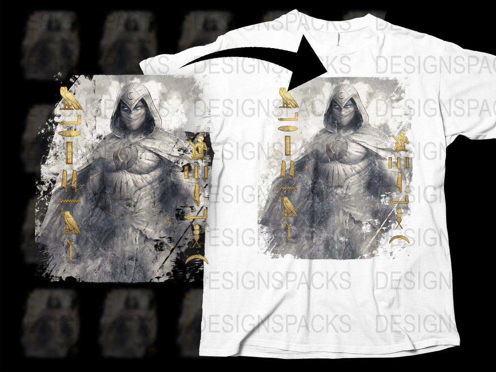 Mysterious Warrior with Ancient Symbols Png Digital Download
