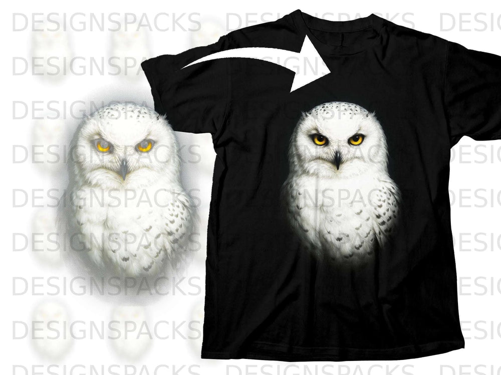 Black t-shirt with a graphic of a snowy owl's head.