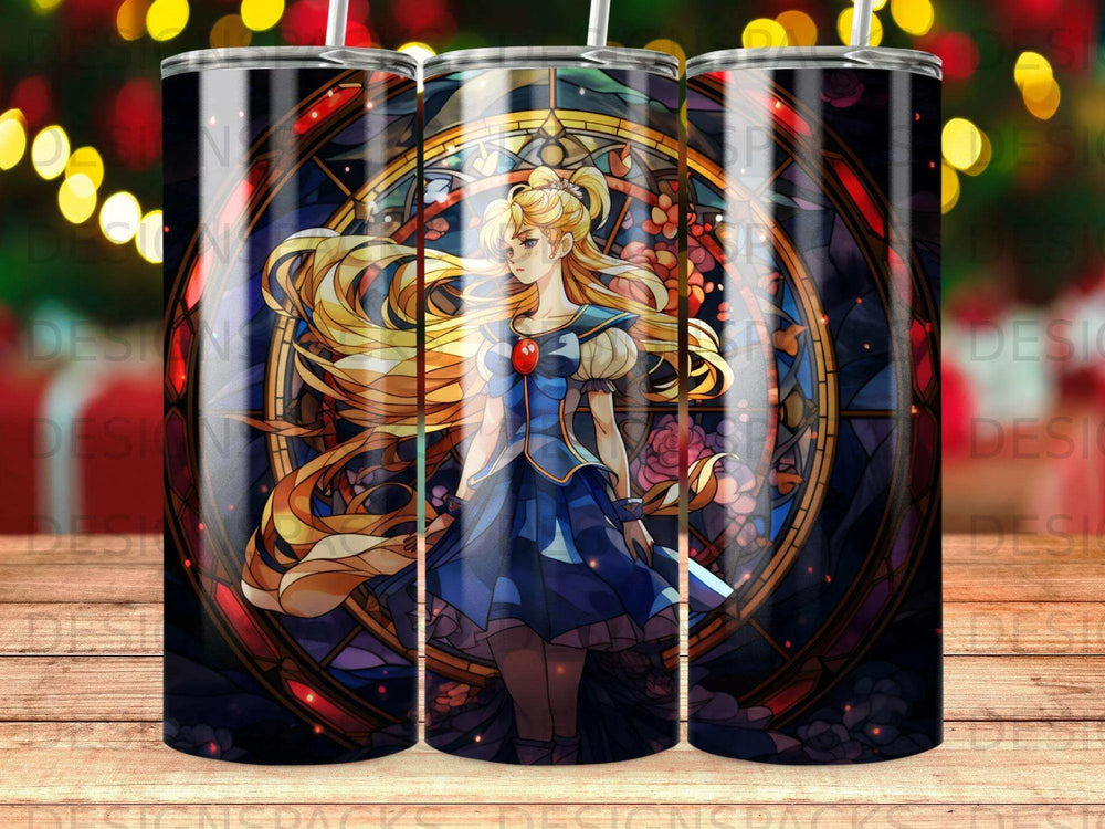 Mystic Stained Glass Heroine Tumbler Digital Wrap Design