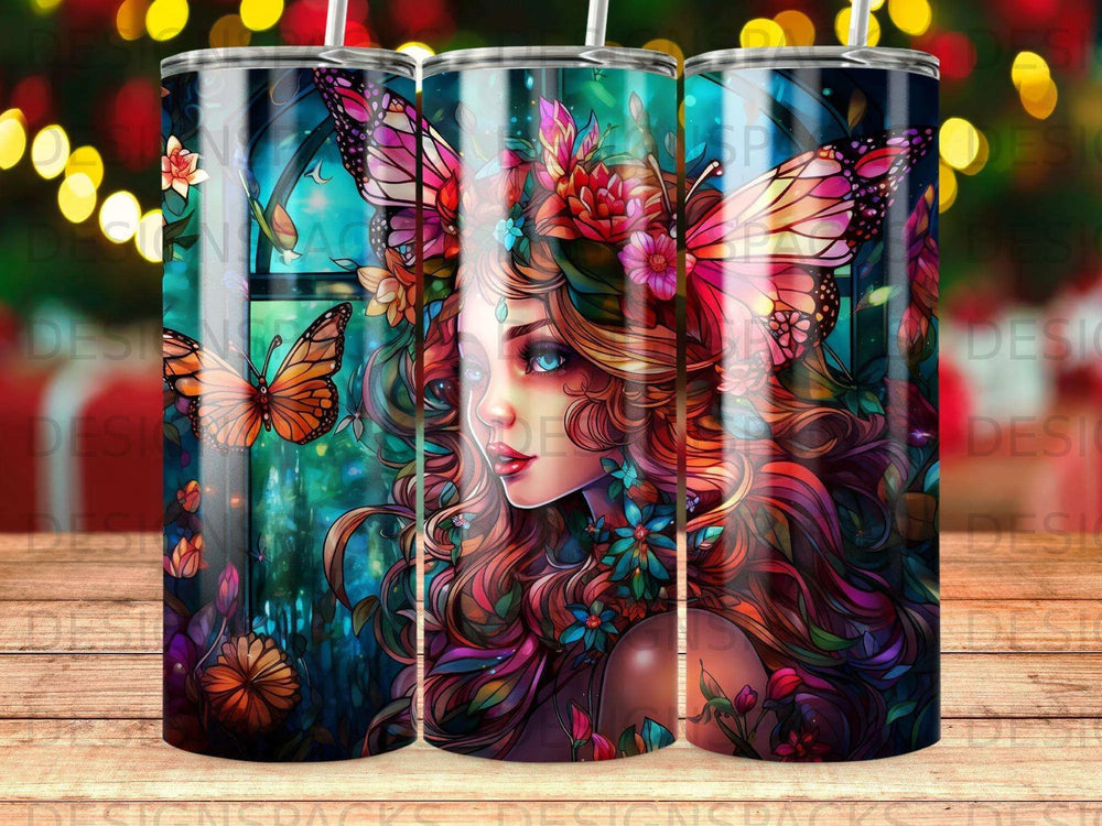 Mystical Floral Muse Tumbler Digital Wrap Design