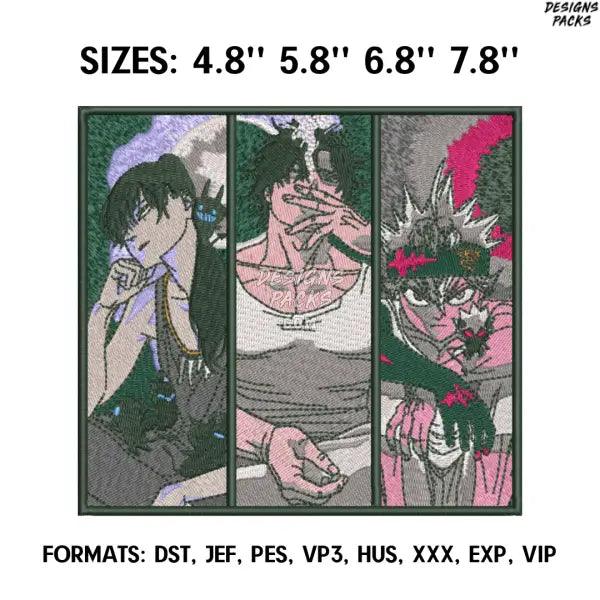 Nacht, Yami, Asta embroidery design file, Black Clover Anime Embroidery Design, Anime Pes Design Brother