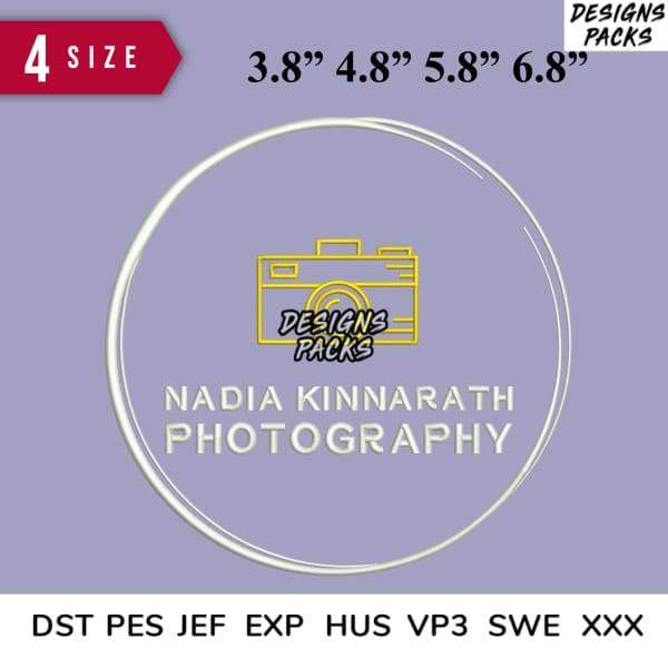 Nadia Kinnarath Photography logo embroidery design in 4 sizes, DST PES JEF formats for instant download