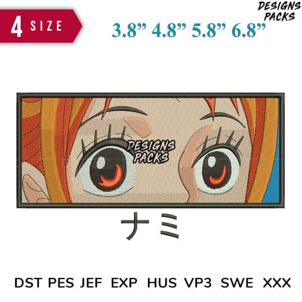 Nami anime embroidery design in 4 sizes, PES DST JEF formats, print-ready for shirts or accessories